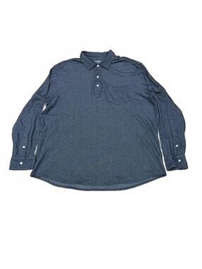 Old Navy Long-Sleeve Pique Polo Shirt XL Navy Blue Denim 100% Cotton Work Casual